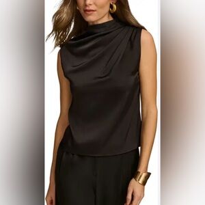 Donna Karan New York Draped Sleeveless Matte Black Blouse top